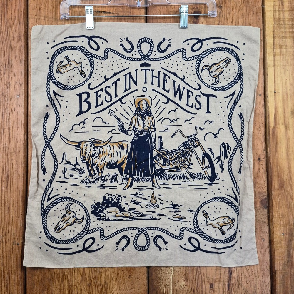 Best In The West Cowgirl Longhorn Motorcycle Bandana Tan Navy